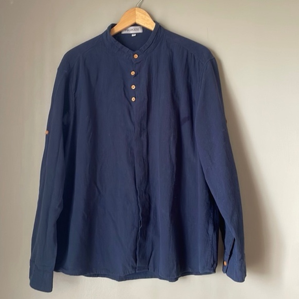 Pologize Mandarin Stand Collar Shirt with Brown Buttons